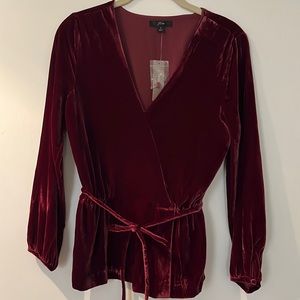 NWT J.Crew burgundy velvet wrap top